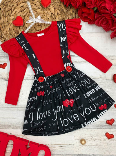 Kids Valentine's Clothes | Girls Ruffle Top & Suspender Skirt Set