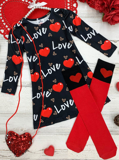Toddler Valentine's Day Dress | Girls "Love" Dress, Socks, & Purse Set