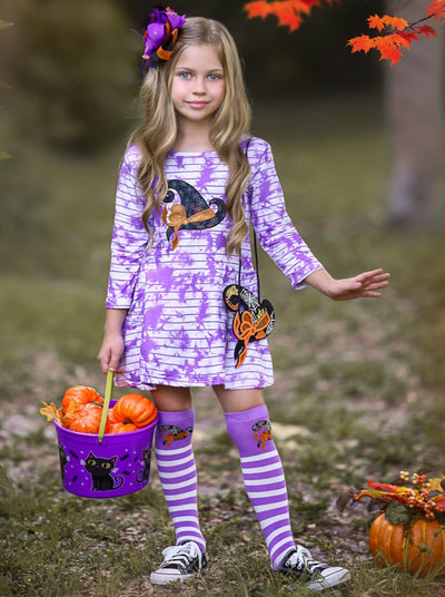 Girls Halloween Dress, Hair Clip, Socks & Purse Set - Mia Belle Girls
