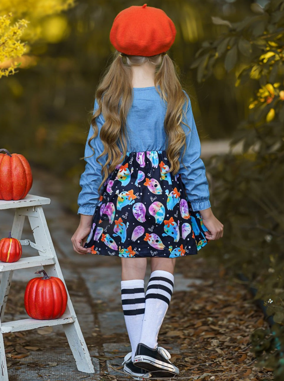 Girls Halloween Apparel | Chambray Top Ghost Dress - Mia Belle Girls