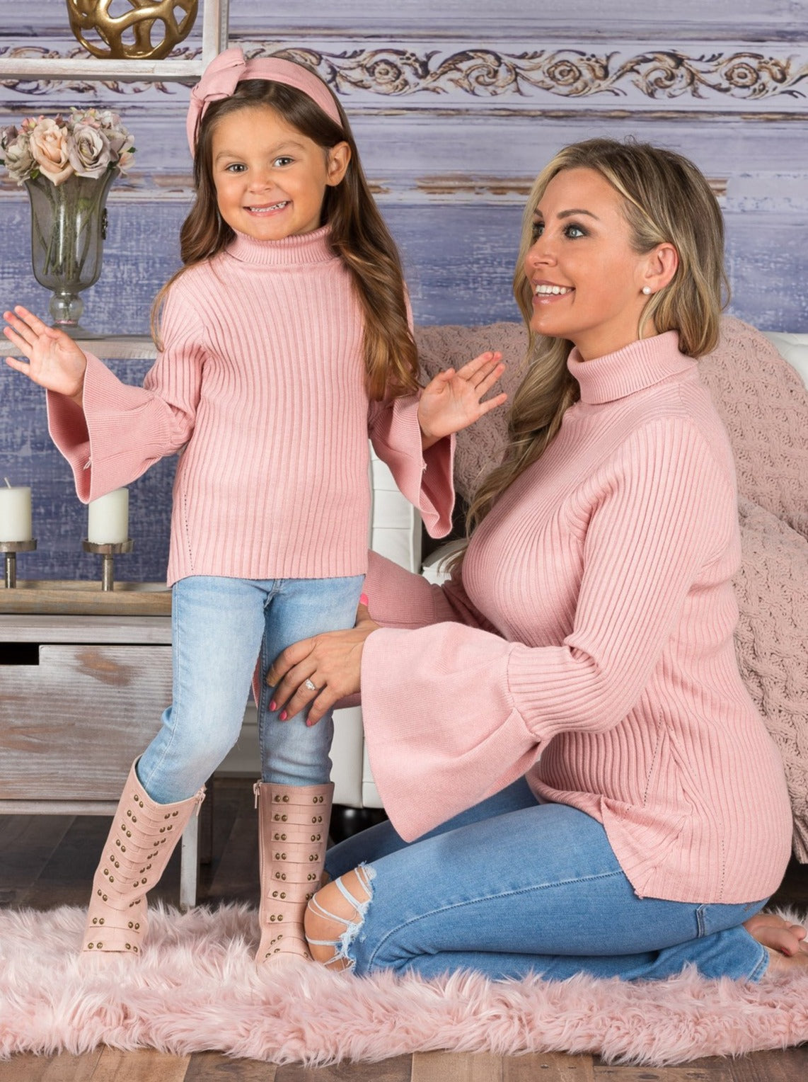 Mommy & Me Sweaters | Bell Sleeve Rib Knit Sweater | Mia Belle Girls