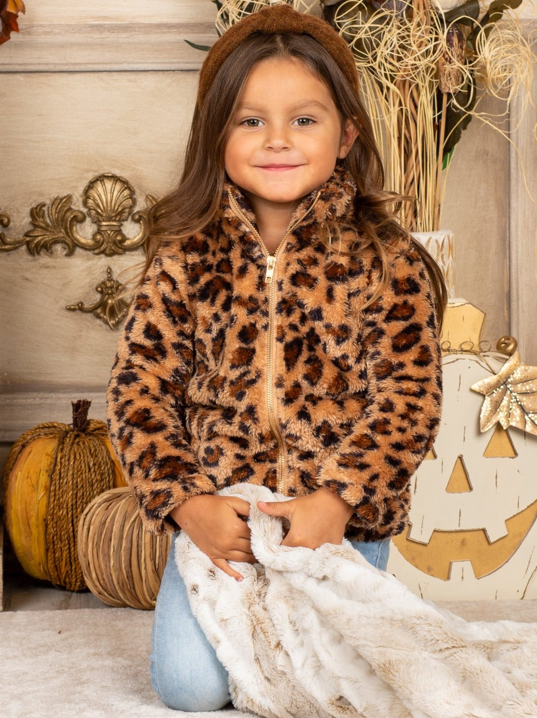 Kids Sweaters & Cardigans | Leopard Fleece Jacket | Mia Belle Girls