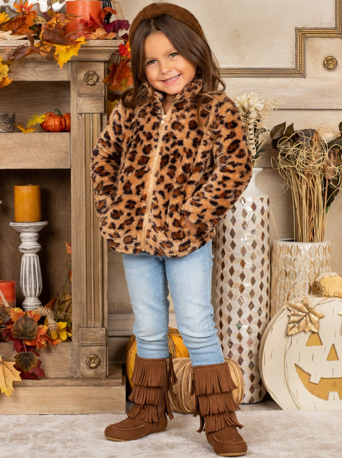 Kids Sweaters & Cardigans | Leopard Fleece Jacket | Mia Belle Girls
