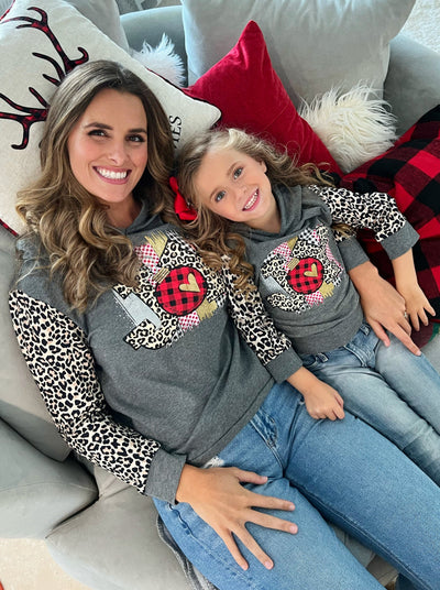 Mommy and Me Matching Sweaters | Joy Leopard Print Raglan Hoodies
