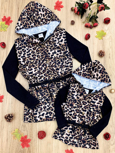 Mommy and Me Matching Outfits | Black Top & Leopard Hoodie Vest Set
