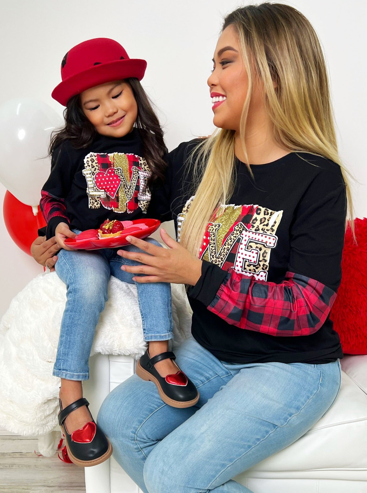 Mommy and Me Matching Tops | Love Mixed Print Tops | Mia Belle Girls