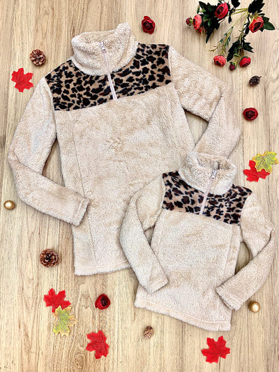 Mommy & Me Sweaters | Fleece Leopard Collar Sweater | Mia Belle Girls