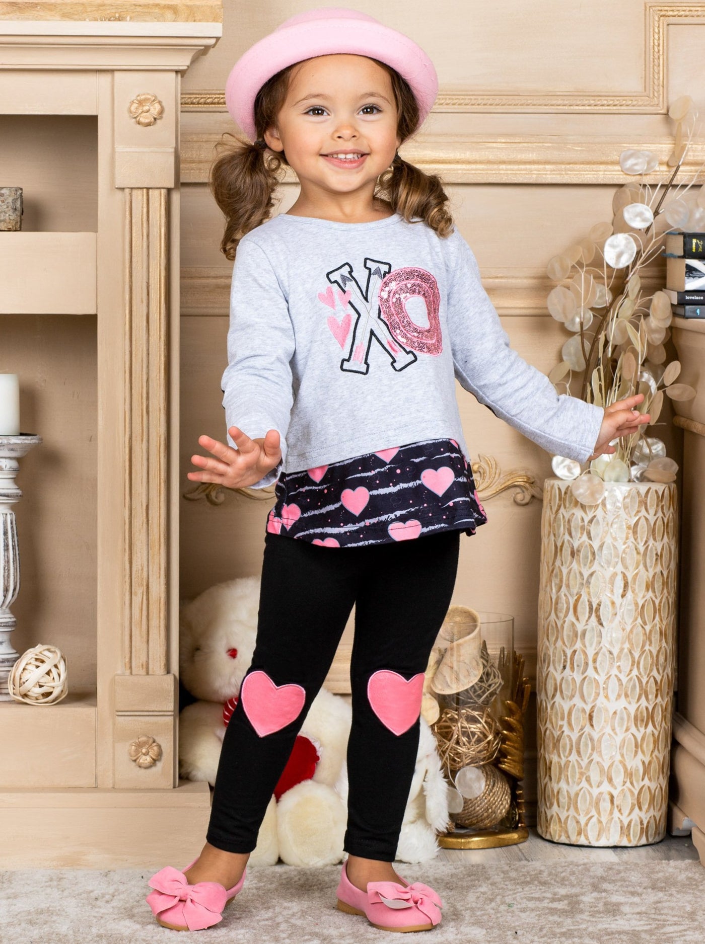 Kids Valentine's Clothes | Little Girls XO Sequin Tunic & Legging Set