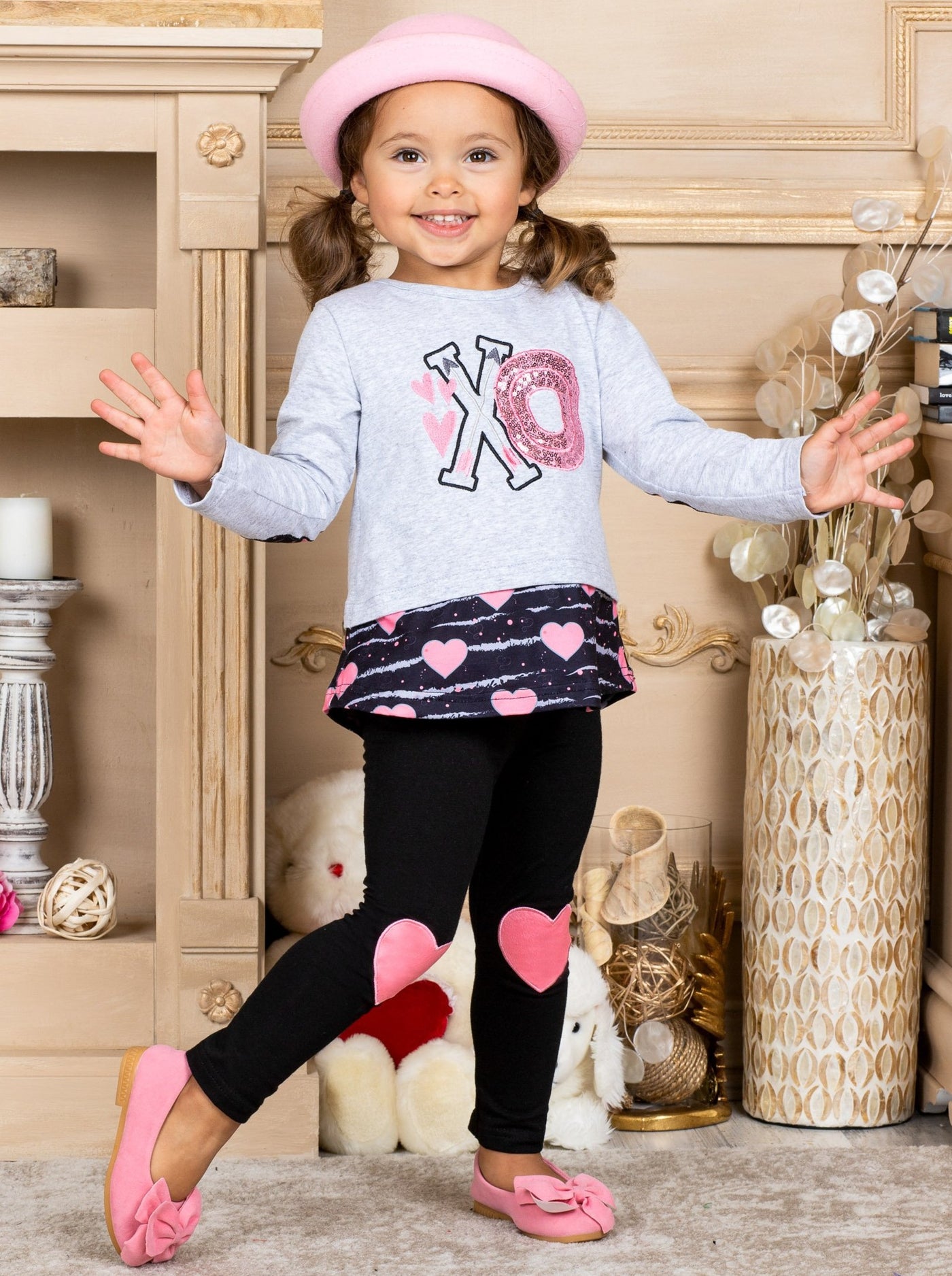Kids Valentine's Clothes | Little Girls XO Sequin Tunic & Legging Set