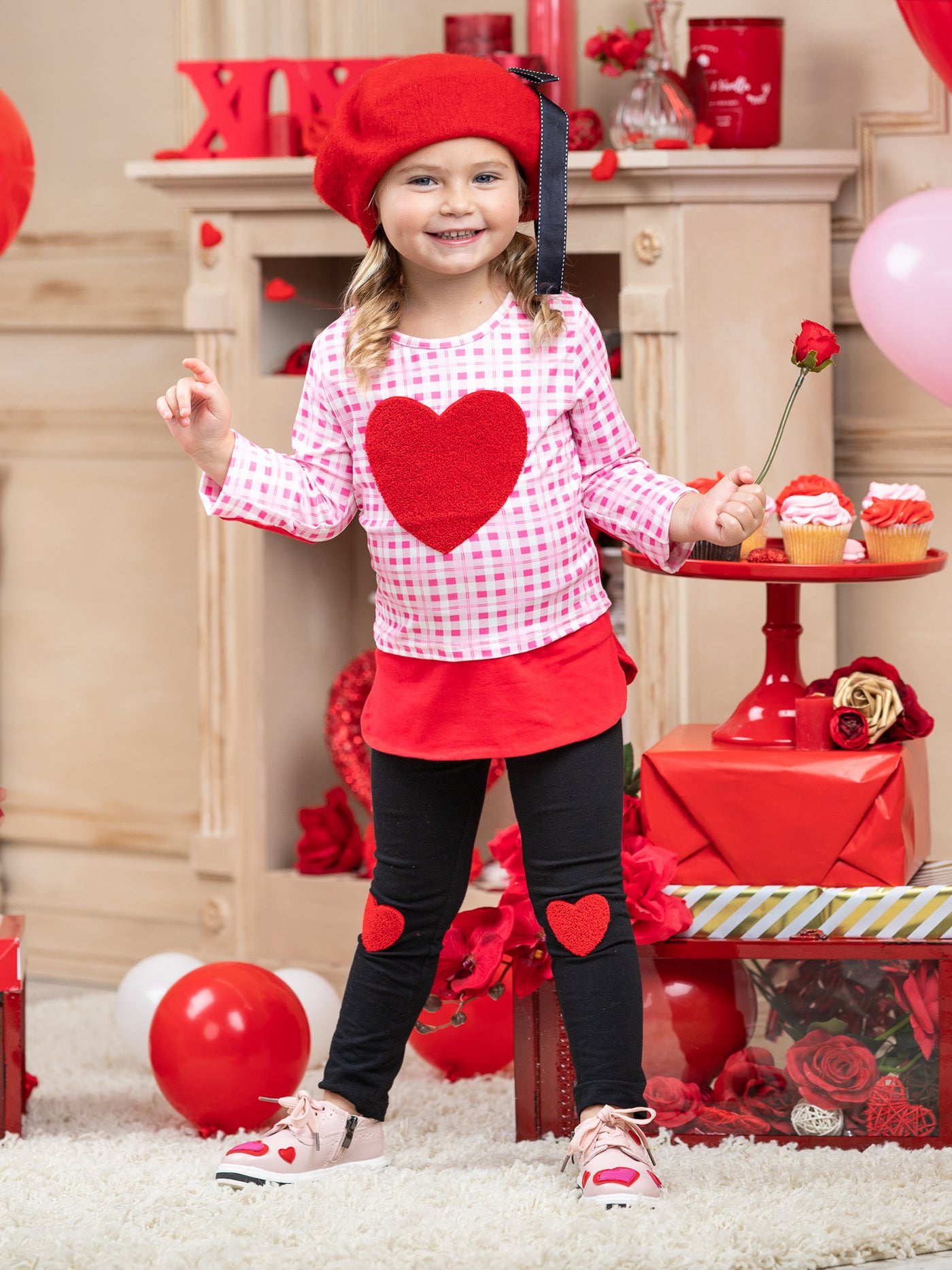 Kids Valentine's Clothes | Girls Heart Checkered Top & Legging Set