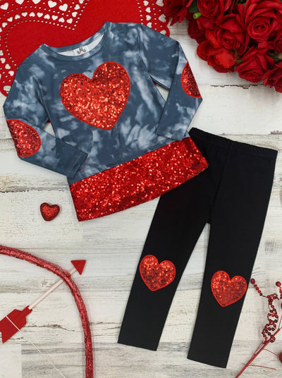 Kids Valentine's Clothes | Heart Sequin Colorblock Top & Legging Set