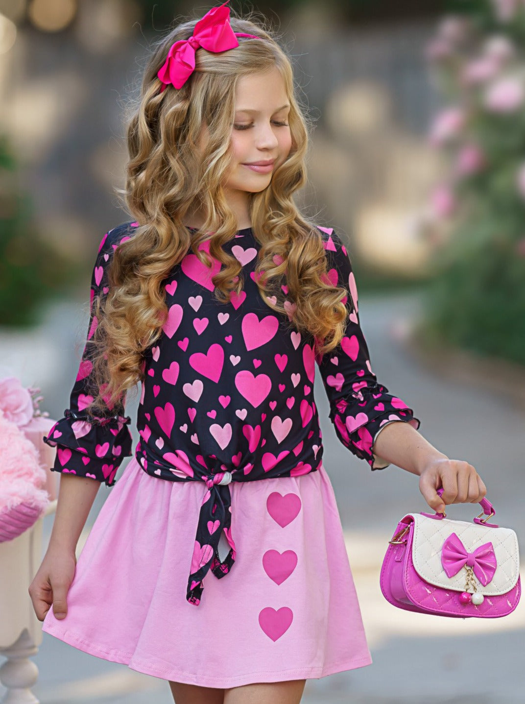 Toddler Valentine's Clothes | Girls Heart Knot Hem Top & Skirt Set