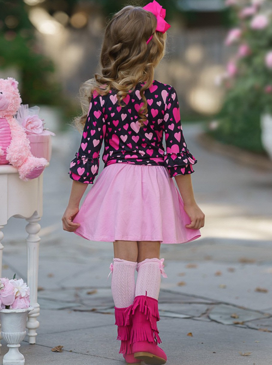 Toddler Valentine's Clothes | Girls Heart Knot Hem Top & Skirt Set