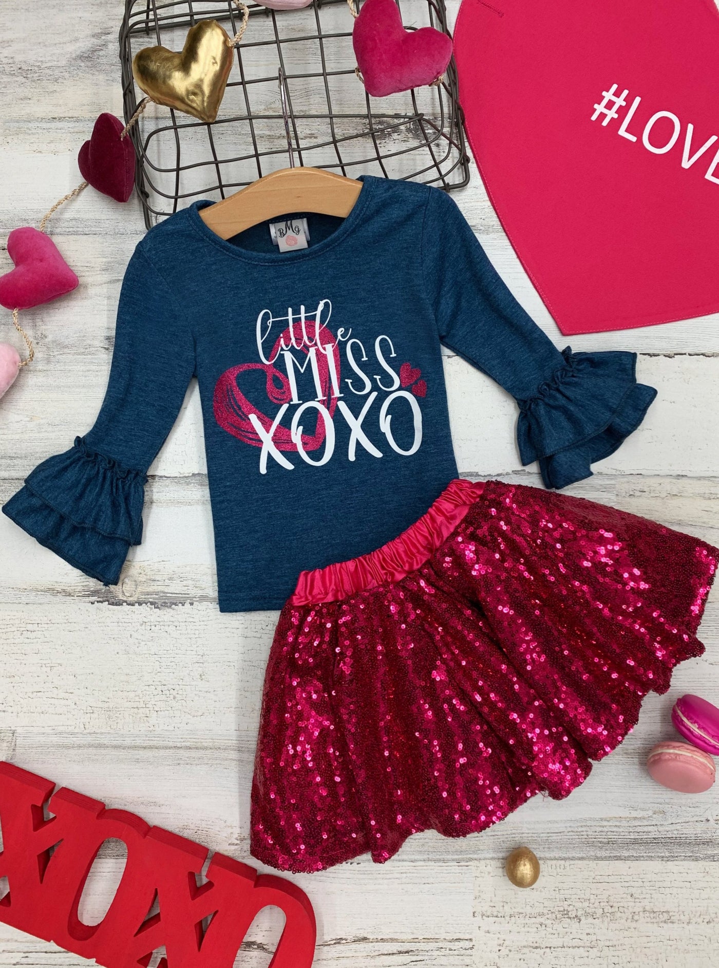 Toddler Valentine's Clothes | Little Miss XOXO Top & Sequin Skirt Set