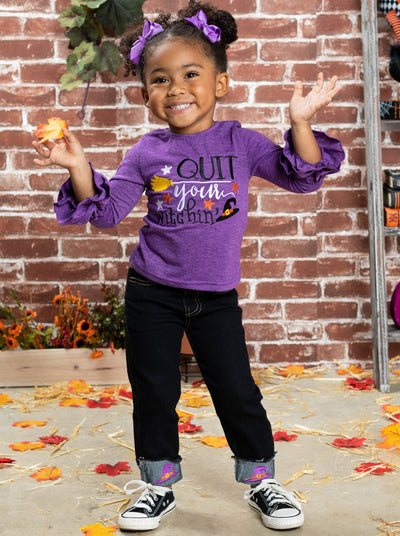 Kids Halloween Clothes | Witch Top Cuffed Jeans Set - Mia Belle Girls