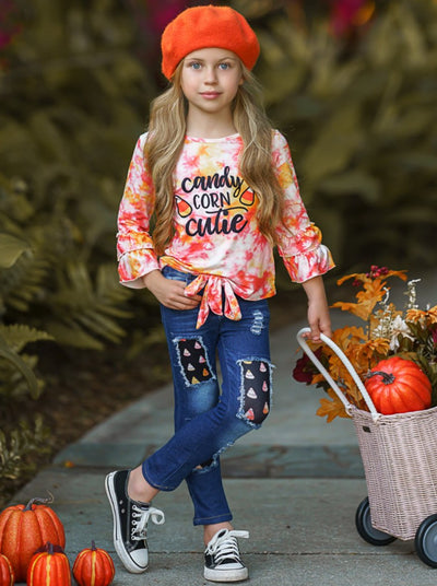 Girls Halloween Apparel | Top & Patched Jeans Set - Mia Belle Girls