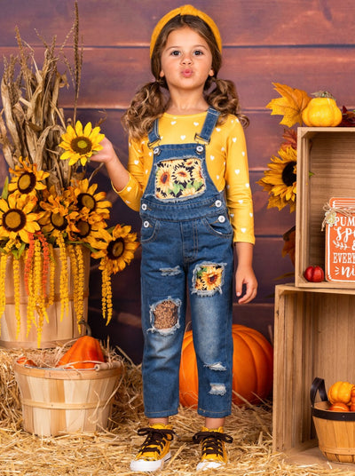 Girls Polka Heart Top and Patched Overall Jeans Set - Mia Belle Girls