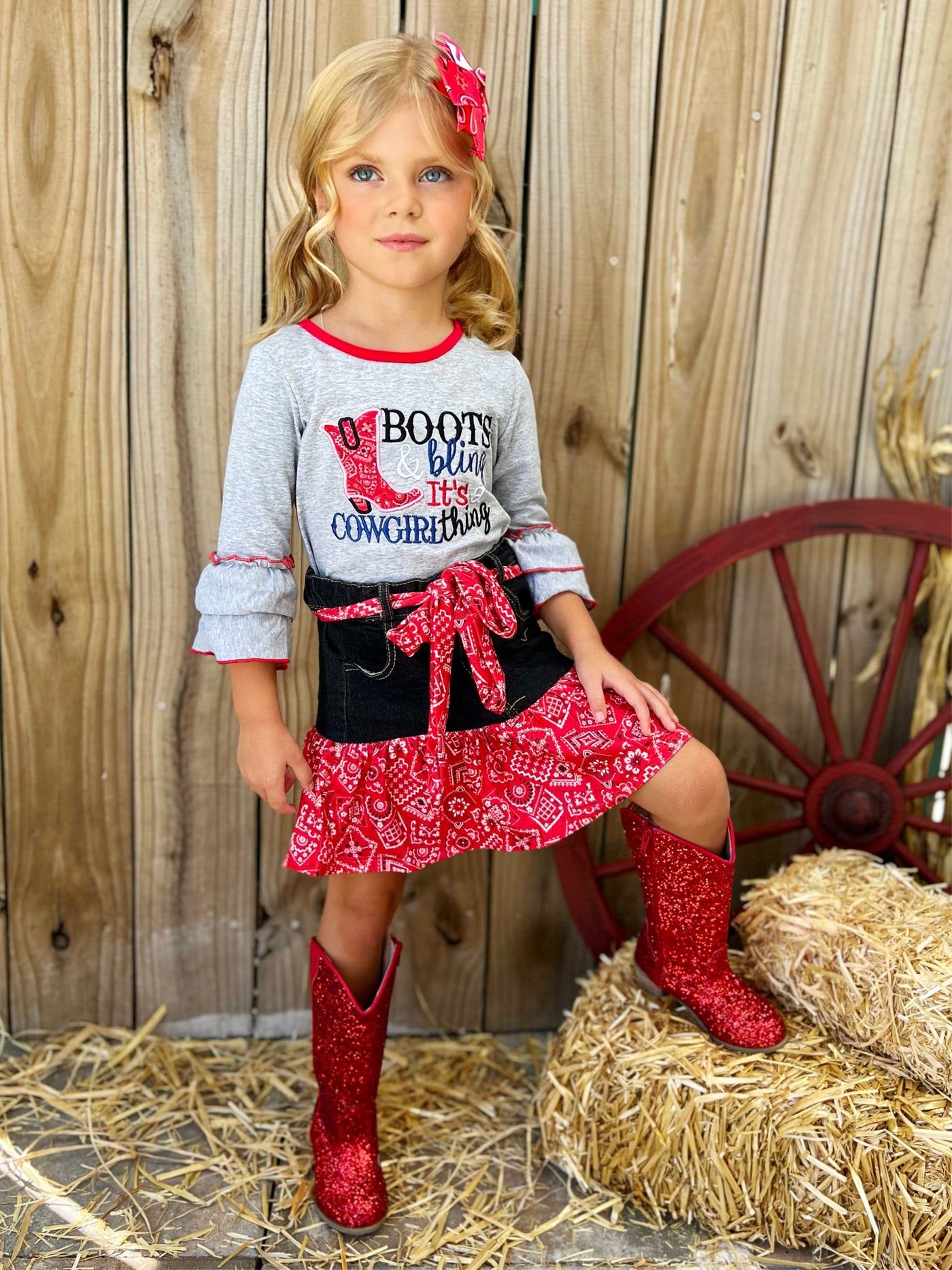 Cowgirl Thing Top & Denim Paisley Ruffle Skirt Set - Mia Belle Girls