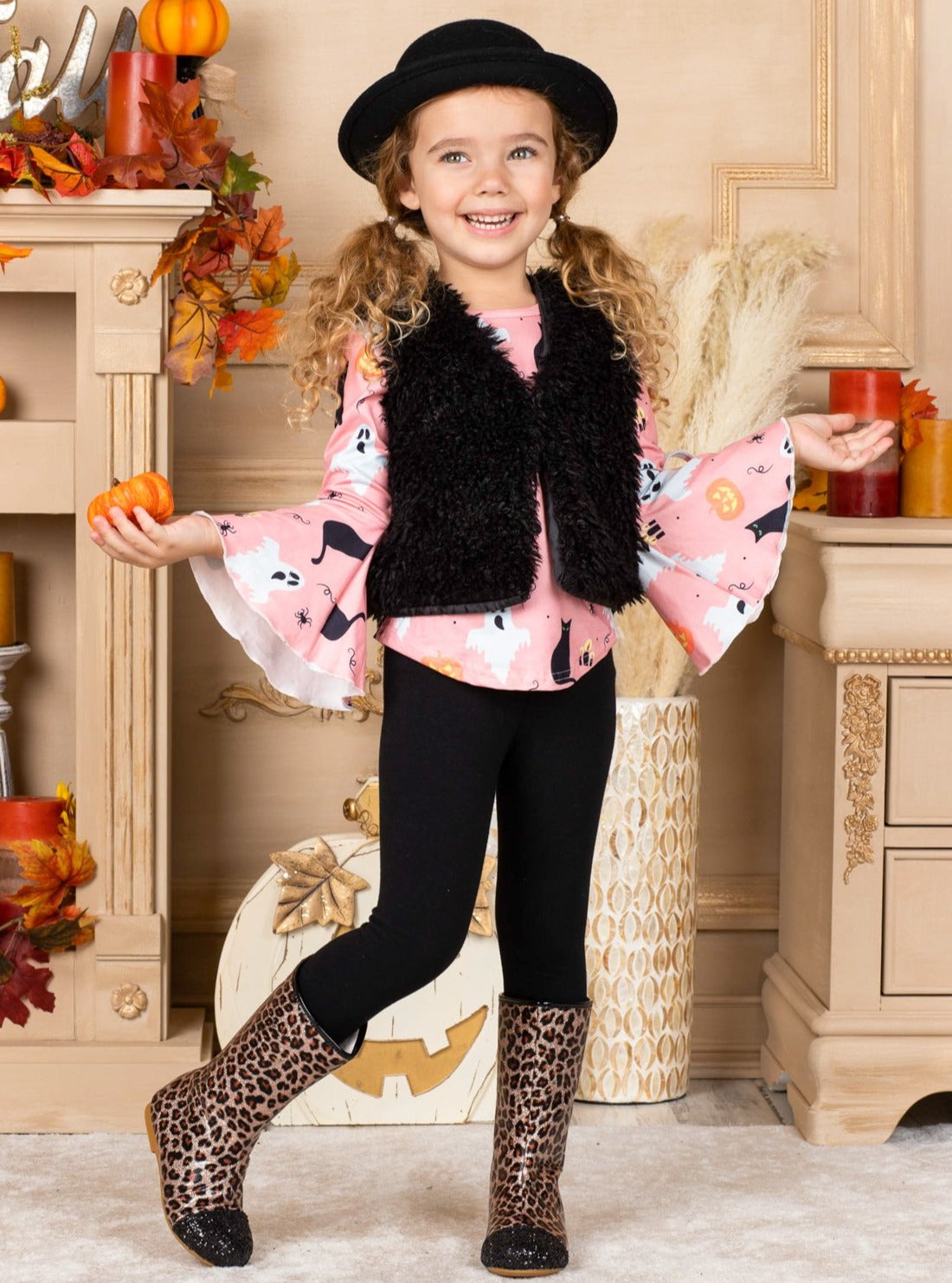 Girls Halloween Print Tunic, Vest & Legging Set - Mia Belle Girls
