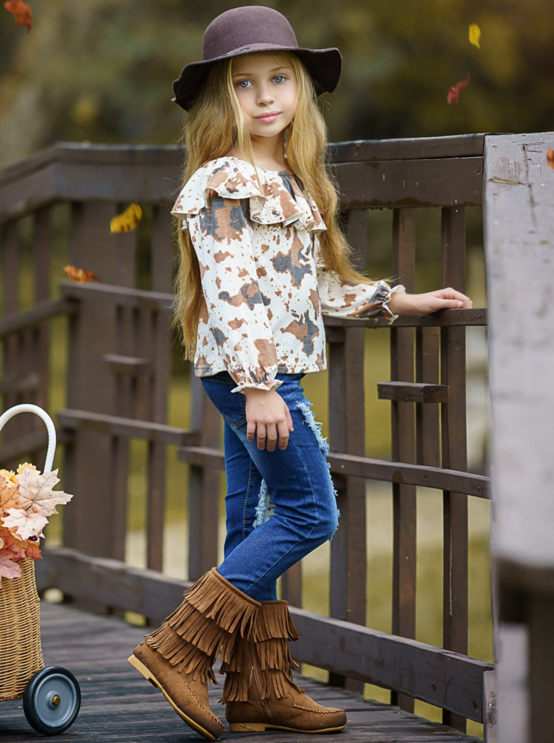 Cute Outfits For Girls | Cow Print Top and Patched Jeans Set