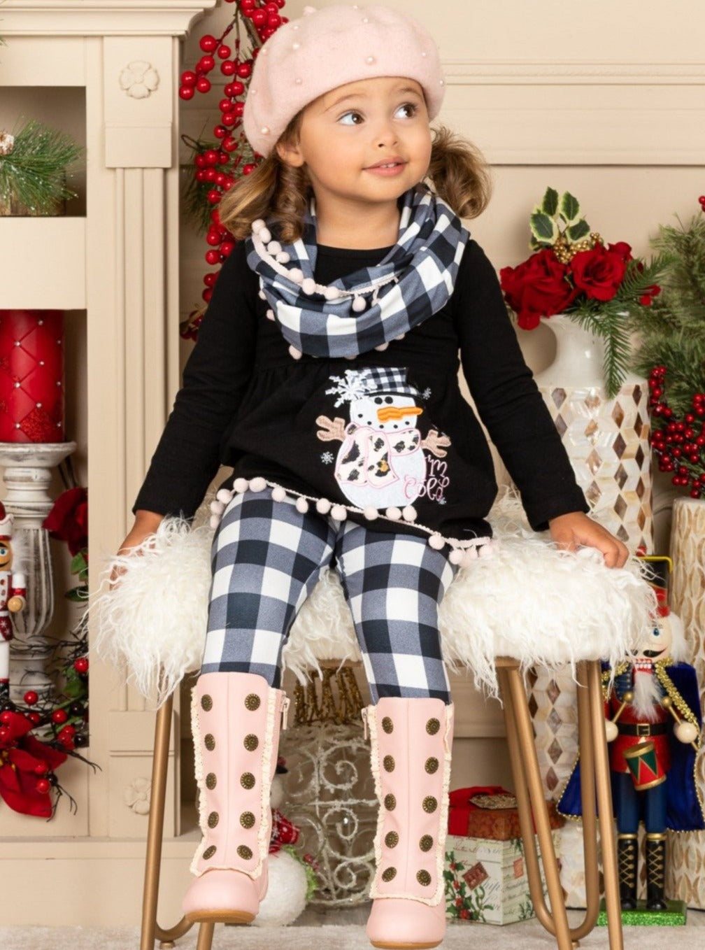 Cute Winter Sets | Girls Snowman Tunic, Plaid Scarf & Legging Set