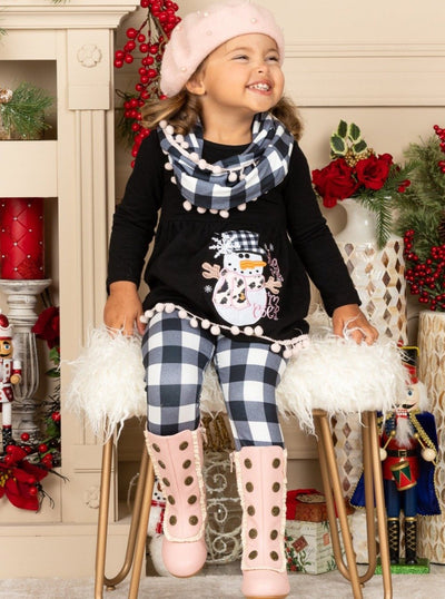 Cute Winter Sets | Girls Snowman Tunic, Plaid Scarf & Legging Set