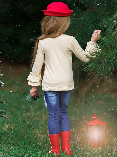 Cute Winter Sets | Girls The Magic Of Christmas Patched Jeans Set