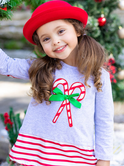 Cute Winter Sets | Girls Candy Cane Tunic And Patched Legging Set