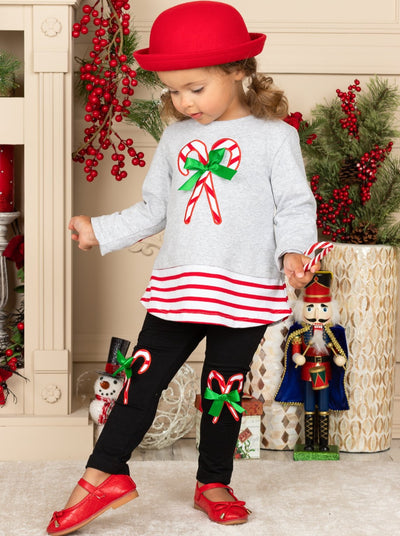 Cute Winter Sets | Girls Candy Cane Tunic And Patched Legging Set