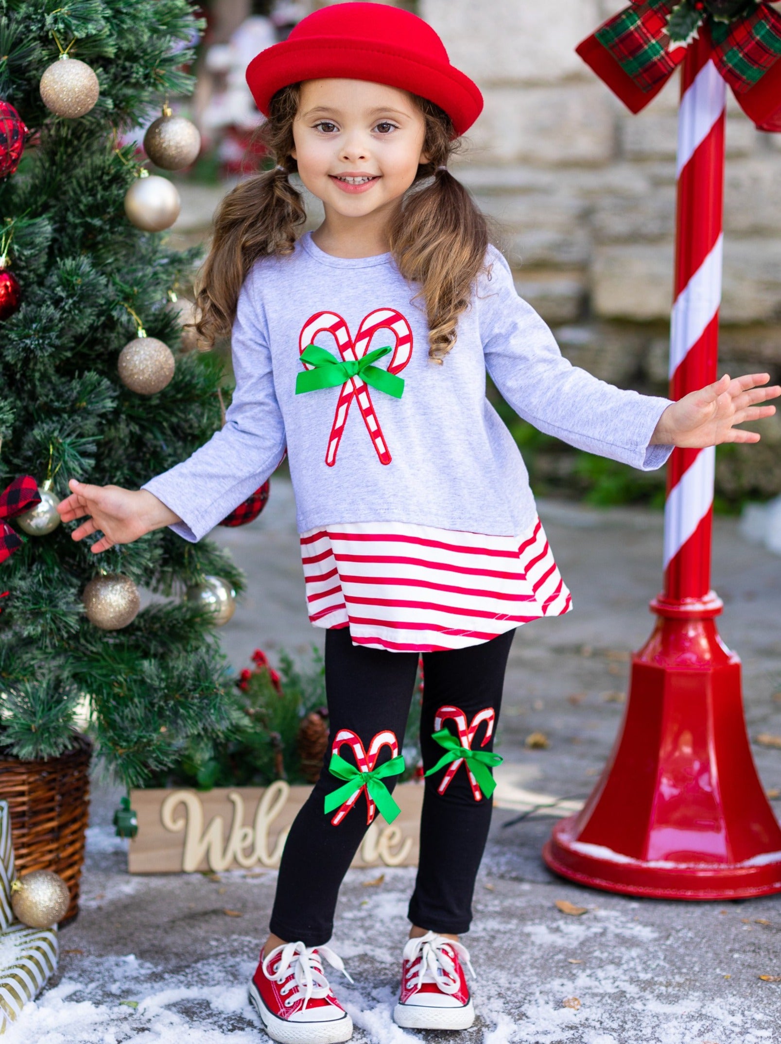 Cute Winter Sets | Girls Candy Cane Tunic And Patched Legging Set – Mia ...