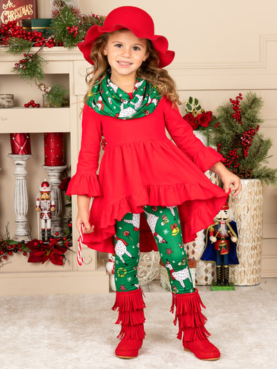 Cute Winter Sets | Girls Christmas Llama Tunic, Scarf, & Legging Set