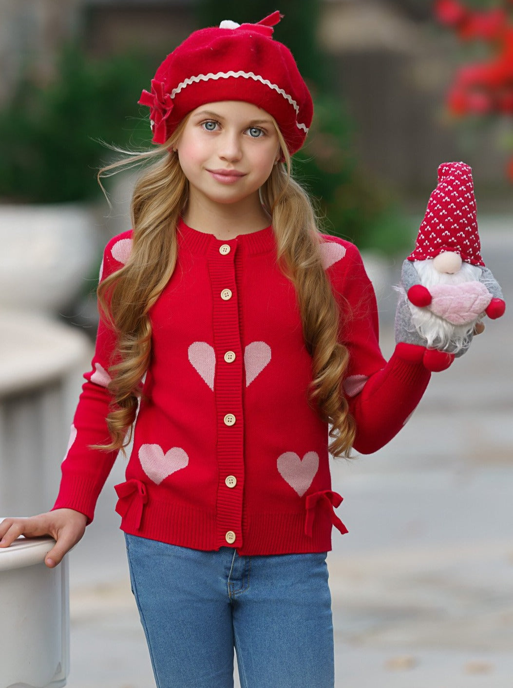 Toddler Valentine's Clothes | Girls Heart Cardigan & Bowed Jeans Set 
