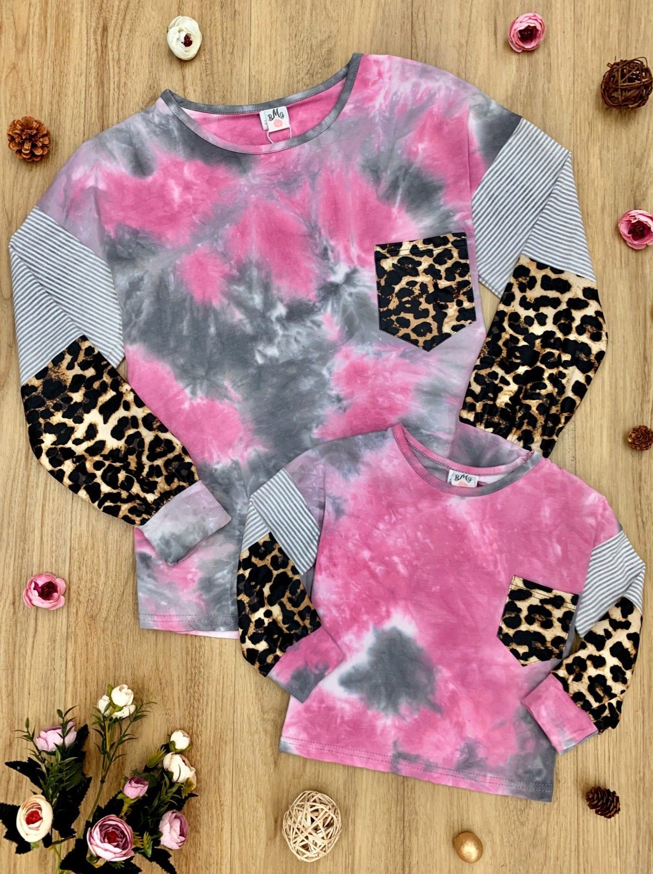 Mommy and Me Matching Tops | Leopard Print Tie Dye Colorblock Top