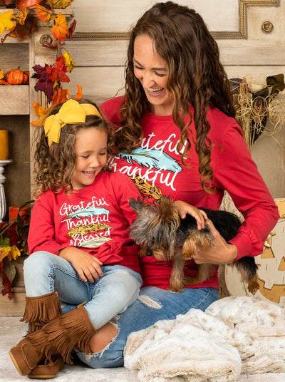 Mommy and Me Matching Fall Tops | Blessed Long Sleeve Knot Hem Top