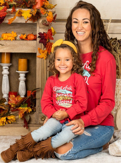 Mommy and Me Matching Fall Tops | Blessed Long Sleeve Knot Hem Top