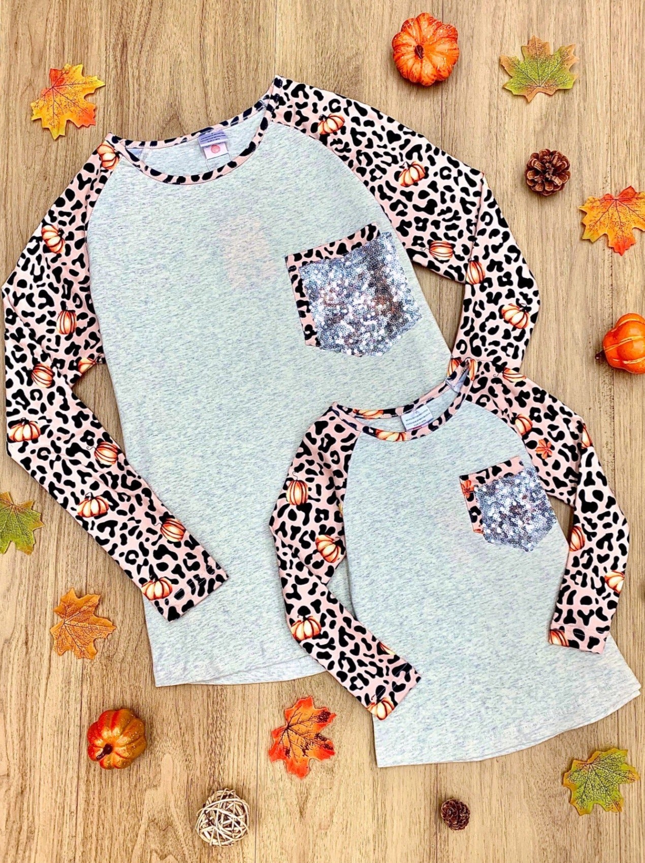 Mommy and Me Matching Tops | Pumpkin Leopard Sleeve Top | Girls Boutique 