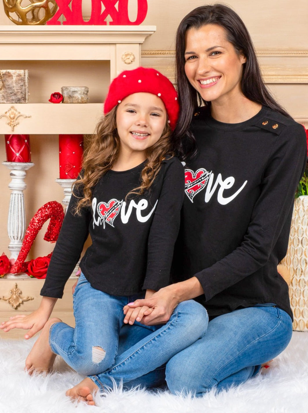 Mommy and Me Matching Tops | Love Long Sleeve Top - Mia Belle Girls