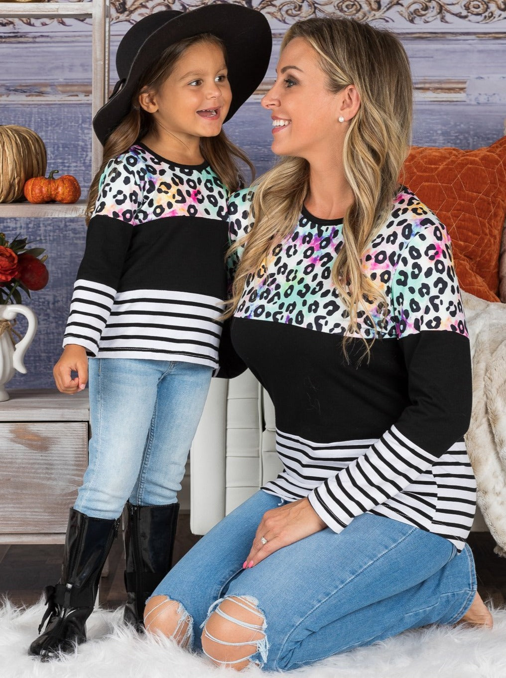 Mommy and Me Matching Tops | Pastel Leopard Colorblock Top | Girls Clothes