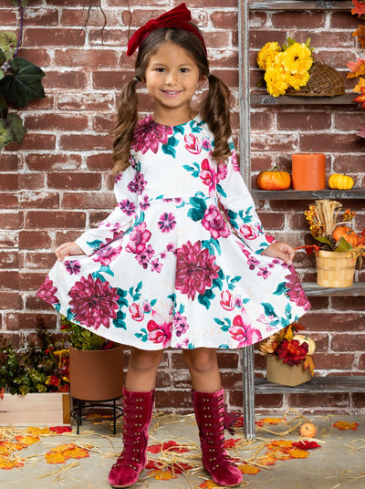 Cute Dresses For Girls | Long Sleeve Floral Dress | Mia Belle Girls