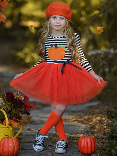 Girls Halloween Dress | Striped Pumpkin Tutu Dress - Mia Belle Girls
