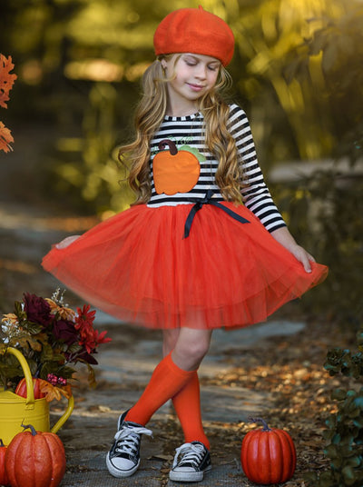 Girls Halloween Dress | Striped Pumpkin Tutu Dress - Mia Belle Girls