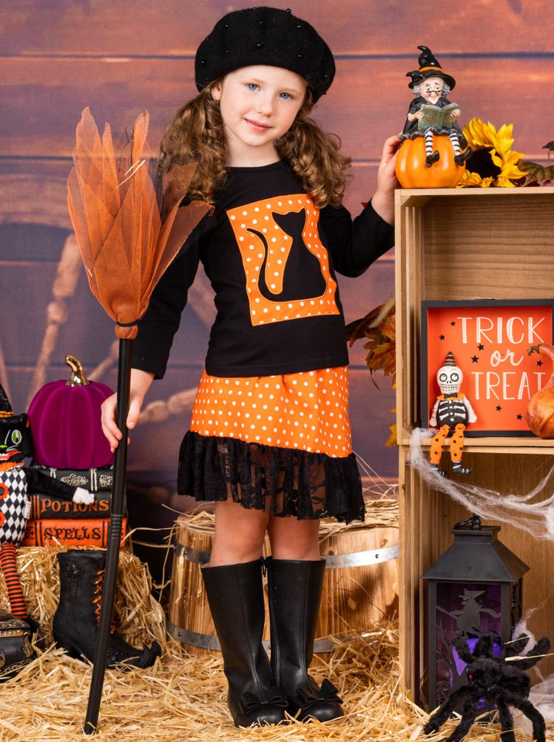 Girls Halloween Apparel | Polka Dot Top & Skirt Set - Mia Belle Girls