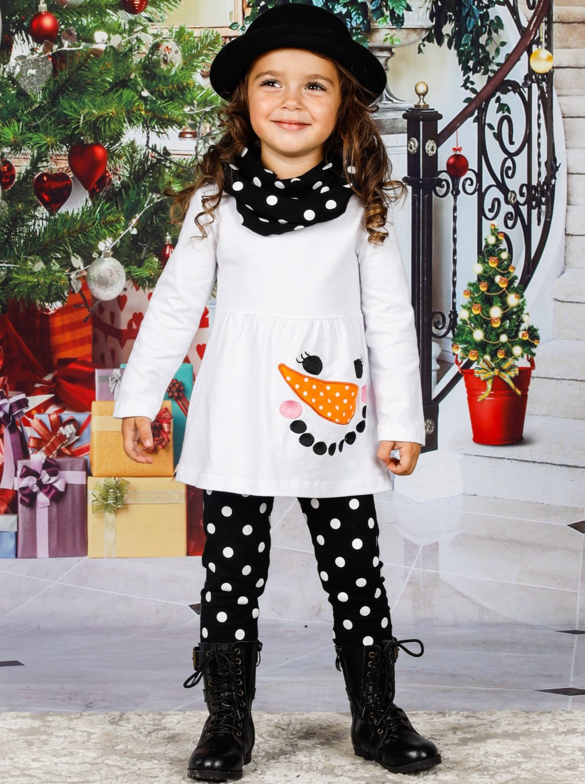 Cute Winter Sets | Happy Snowman Tunic, Polka Dot Scarf & Legging Set