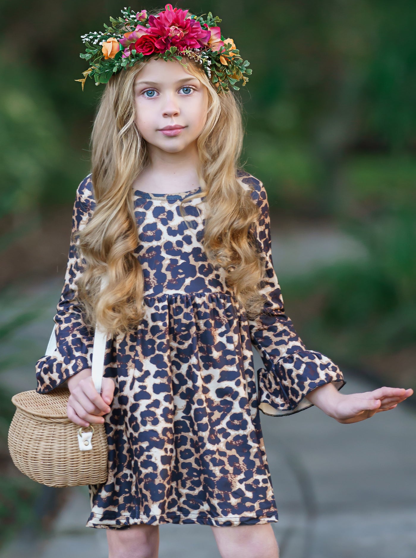 girls spring / fall leopard long sleeved dress 2t/3t to 10y/12y