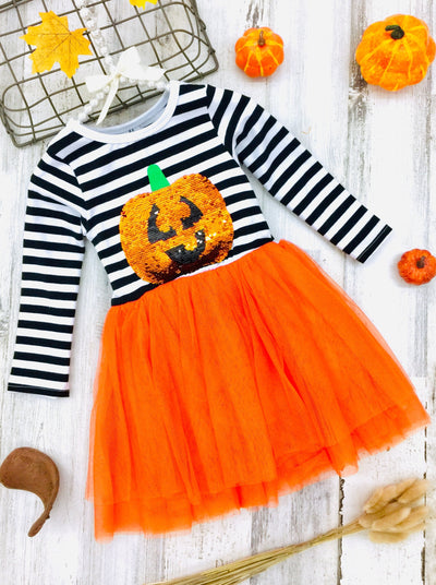 Girls Halloween Dress | Sequin Pumpkin Tutu Dress - Mia Belle Girls