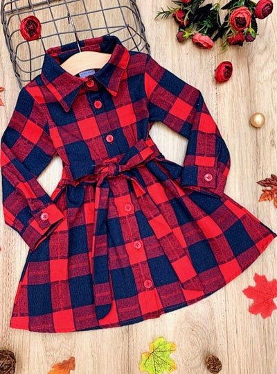 So Glad For Plaid Belted Dress - Mia Belle Girls