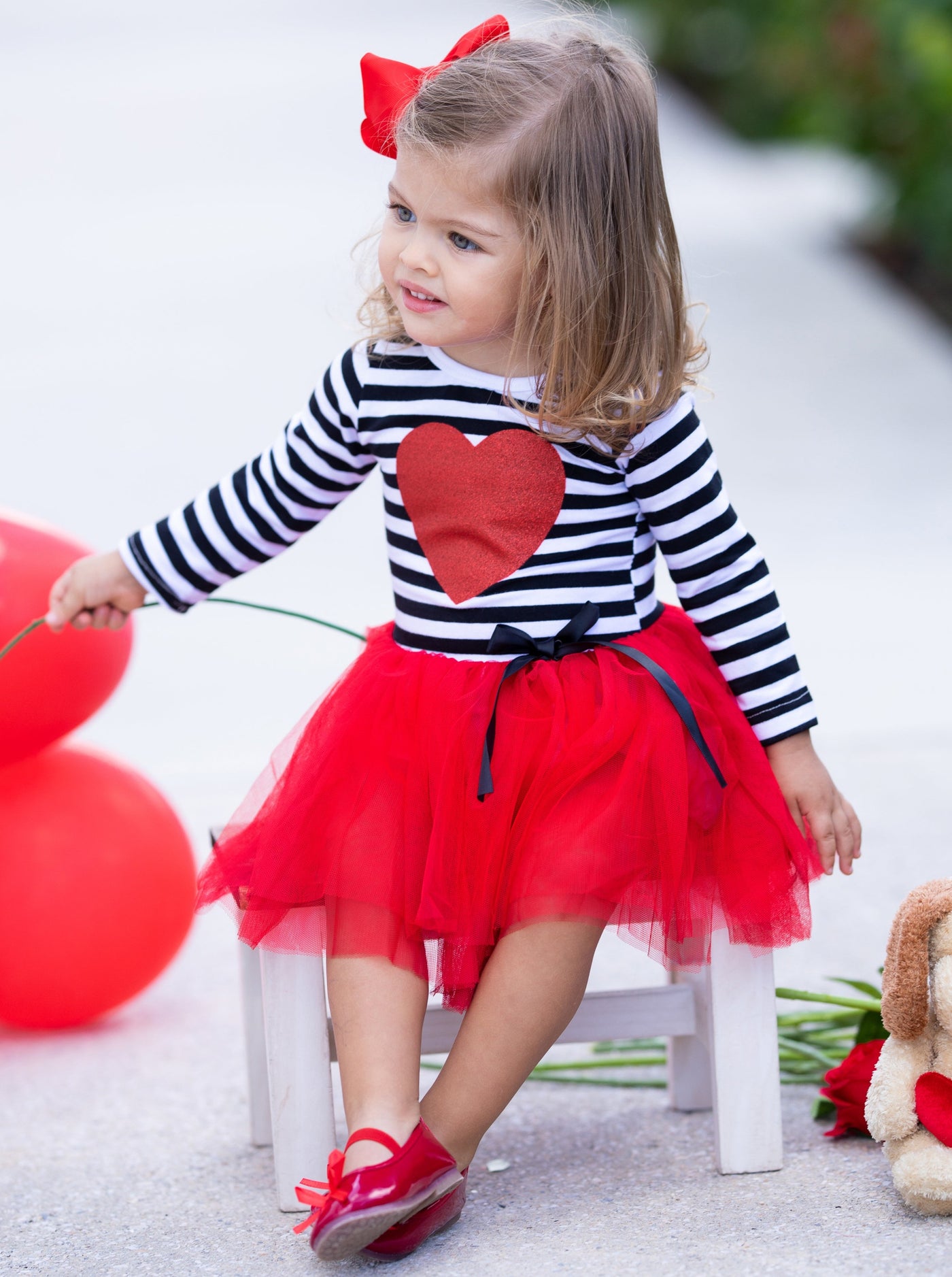 Toddler Valentine's Clothes | Girls Glittered Heart Striped Tutu Dress