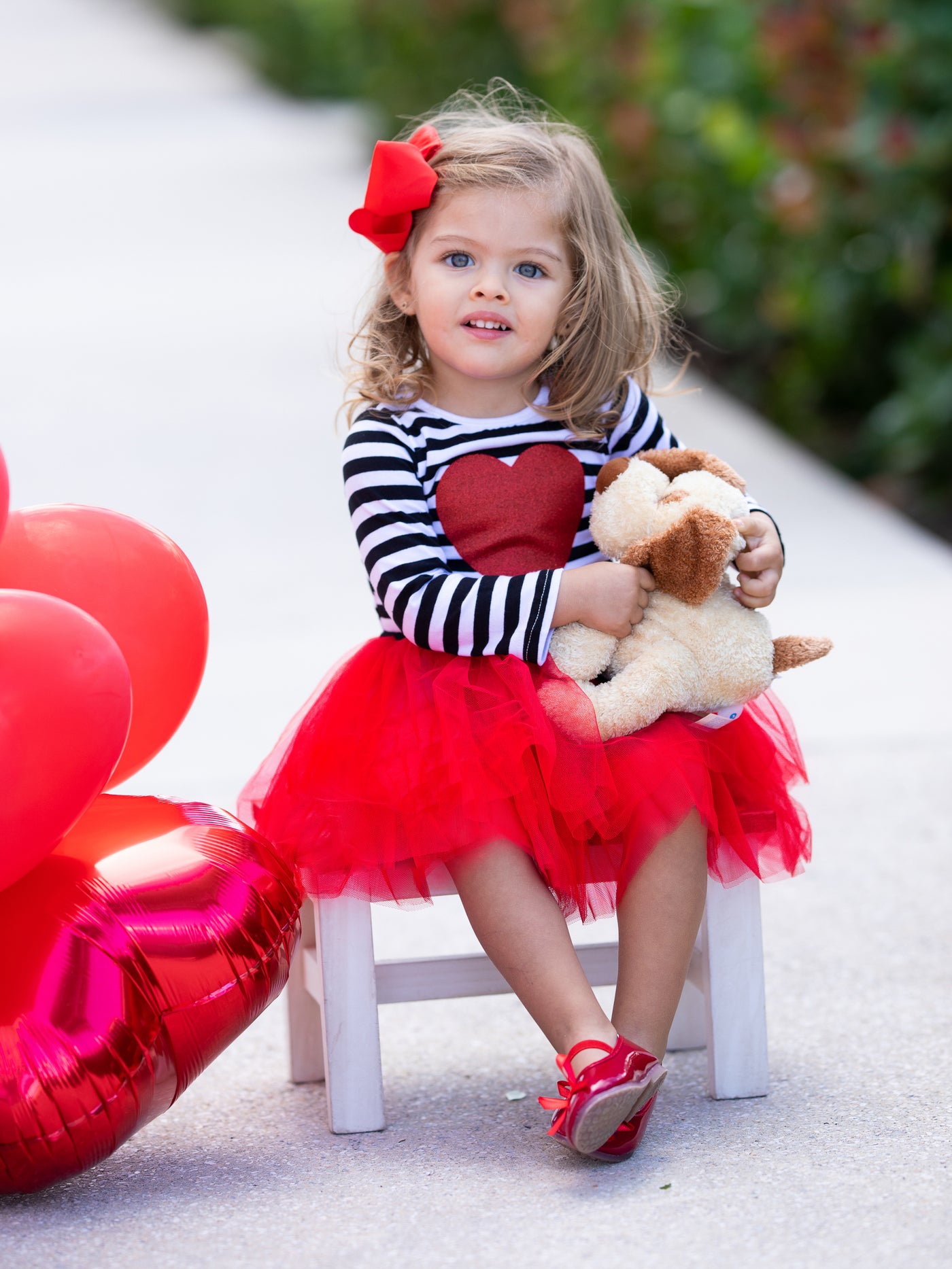 Toddler Valentine's Clothes | Girls Glittered Heart Striped Tutu Dress