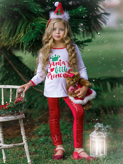 Santa's Little Princess Sequin Legging Set