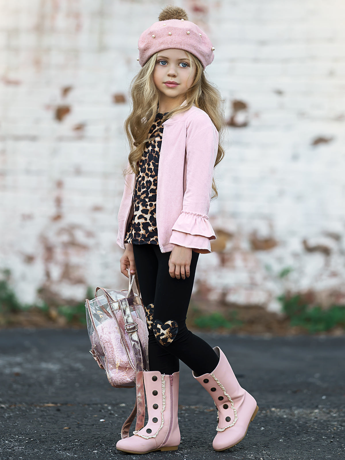 Little Girls Fall Leopard Top, Leggings & Jacket Set - Mia Belle Girls